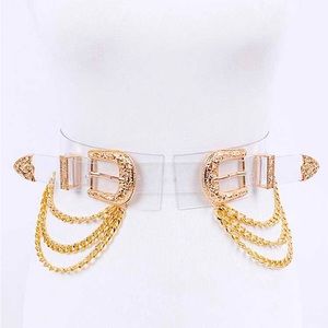 Plus Size Western Clear & Gold Chain Corset Statement Belt
